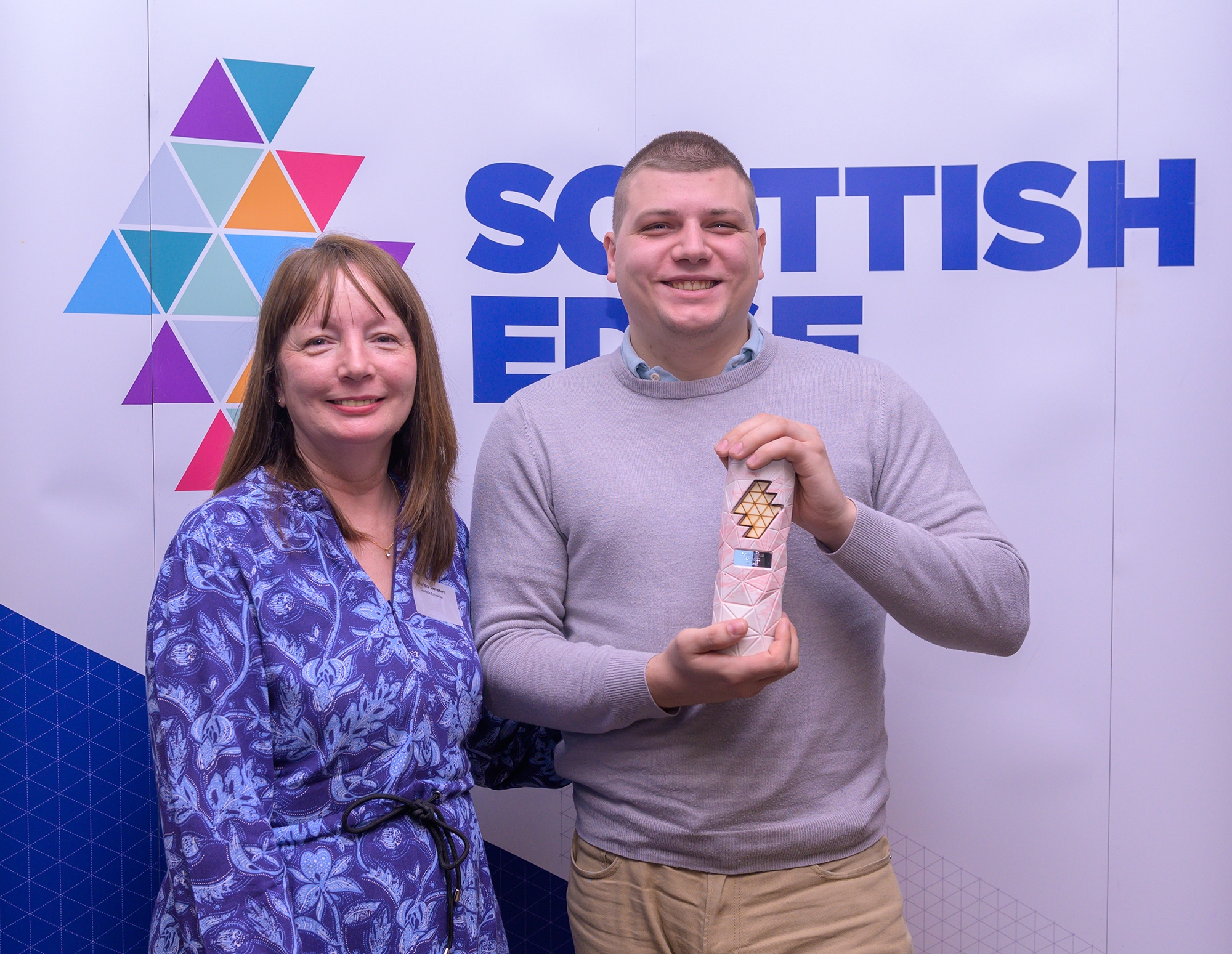 Cexal's Matteo Cese with Marjory Sweeny of Scottish Enterprise, which supports Young Edge