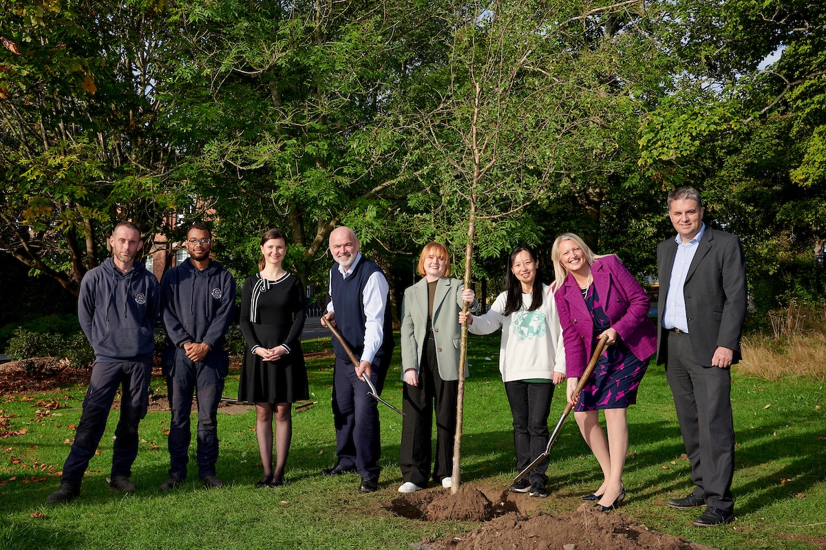 Pictured L-R: Sandy Forrest and Lennon Gibb from UoE Estates, Dora Handrea and George Baxter of Edinburgh Innovations (EI), Maggie Hicks of SynSense, Xiaoyan Ma of Danu Robotics and Lorna Baird and John Lonsdale of EI