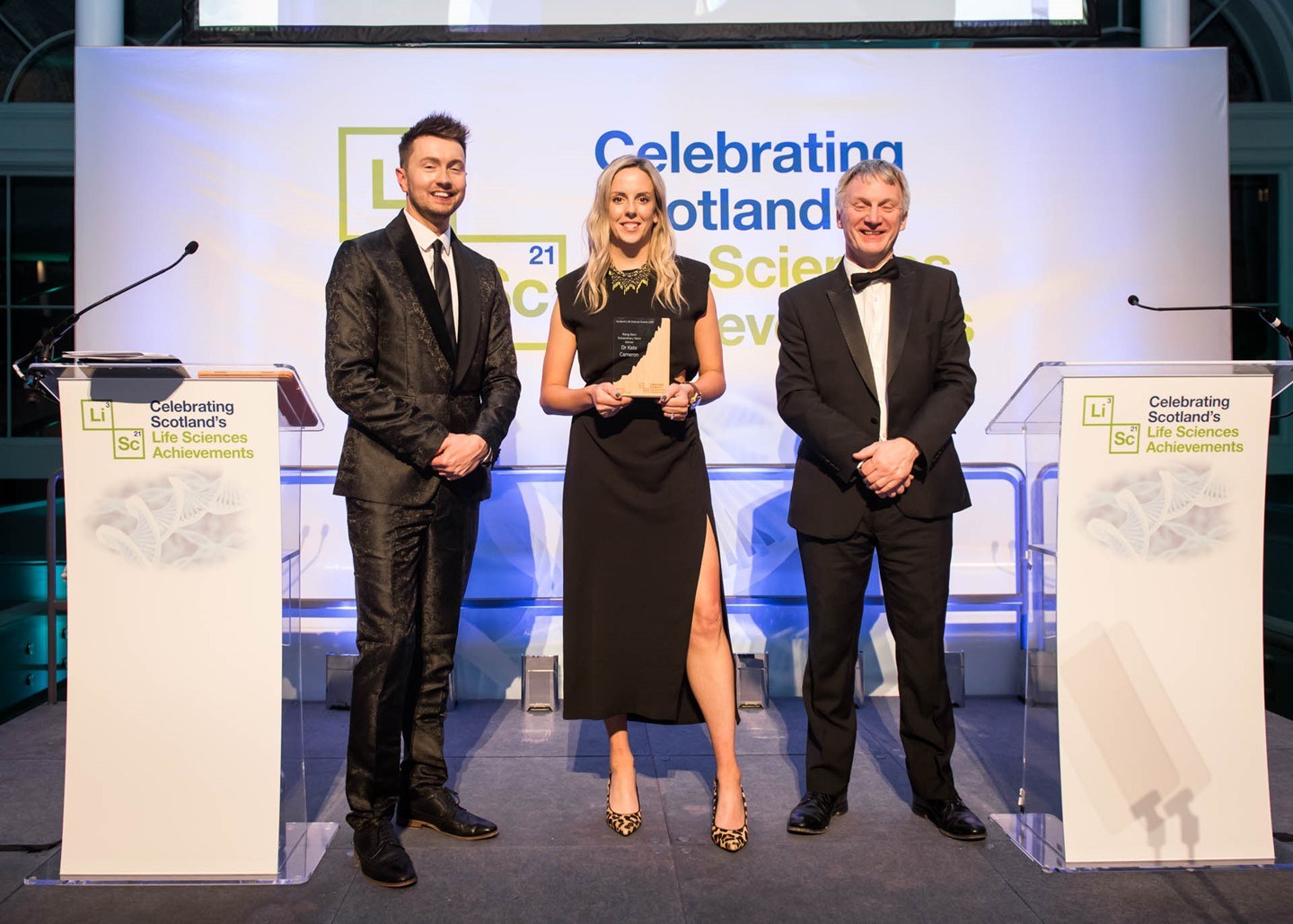 L-R: STV weatherman Sean Batty, Dr Kate Cameron and Ivan McKee MSP, Minister for Business, Trade, Tourism and Enterprise