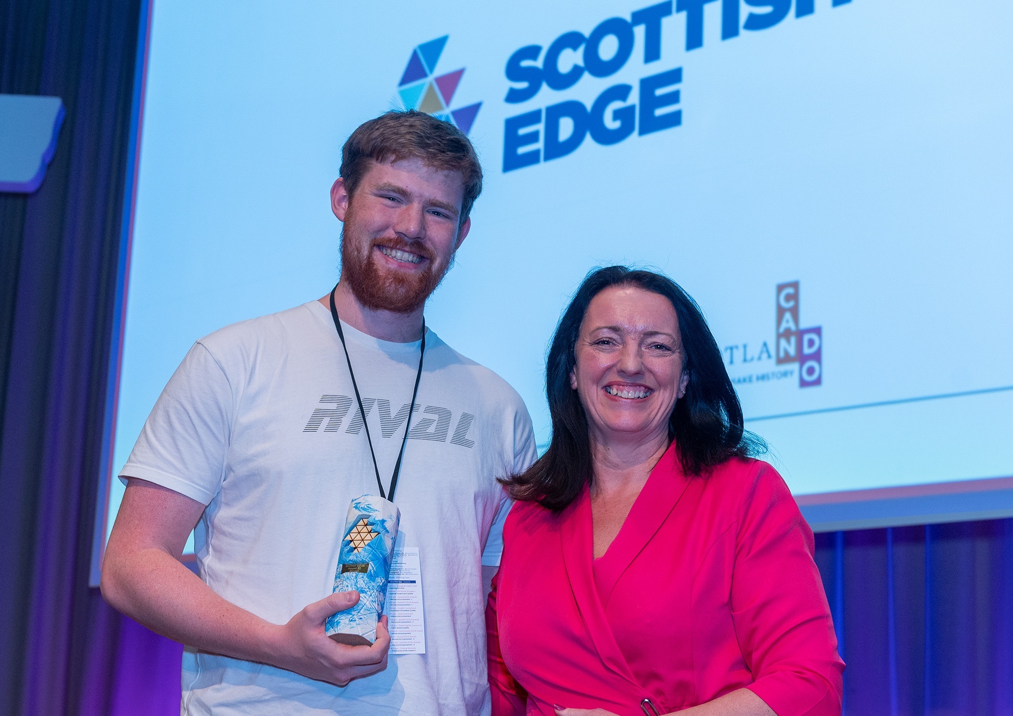 Ryan Morrison of RIVAL SC with Elaine Morrison of Scottish Enterprise