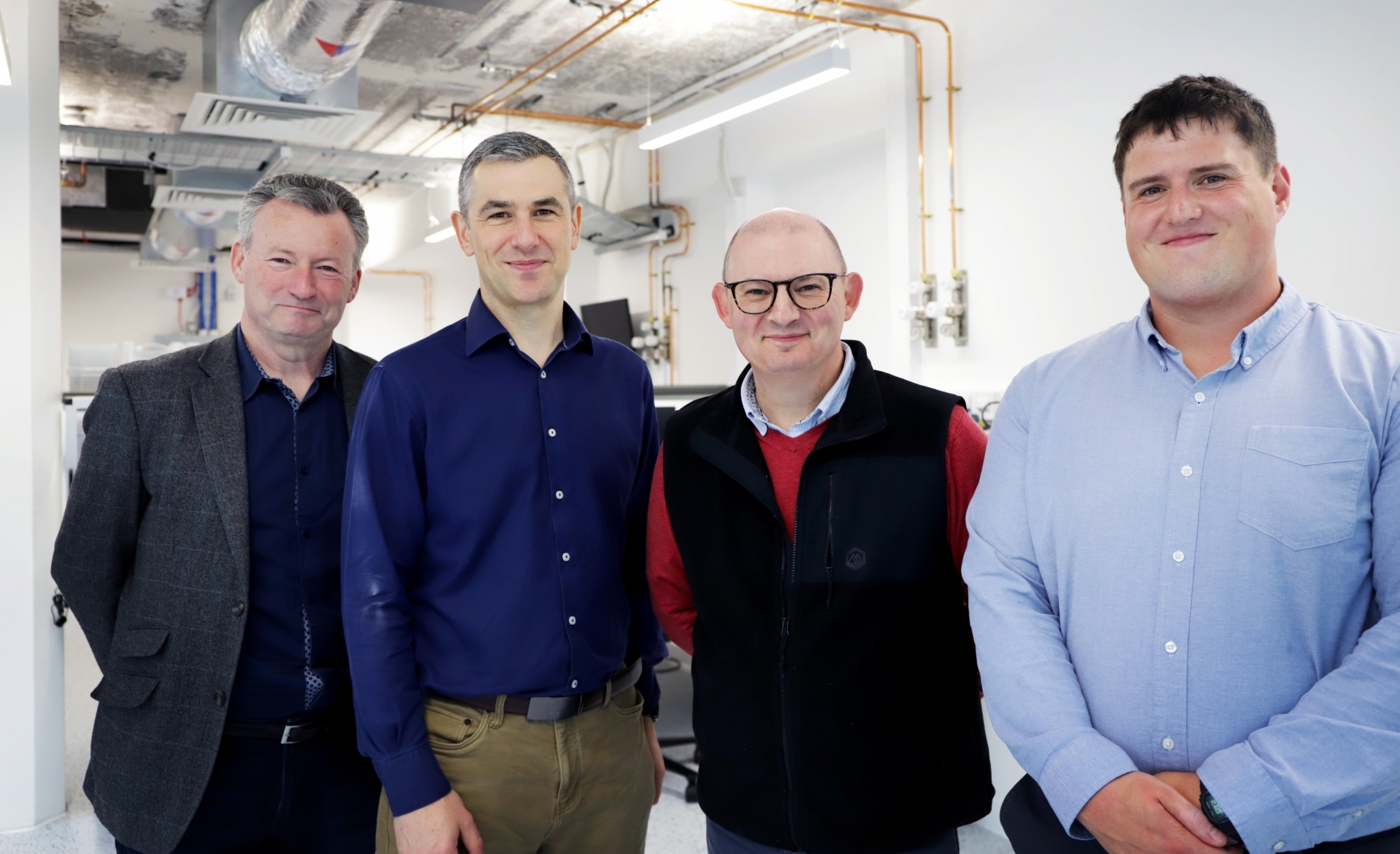 Sensor team L-R Industrial Champion John Gilhooly, Dr Philip Hands, Prof Marc Desmulliez, research assistant Jason Norman