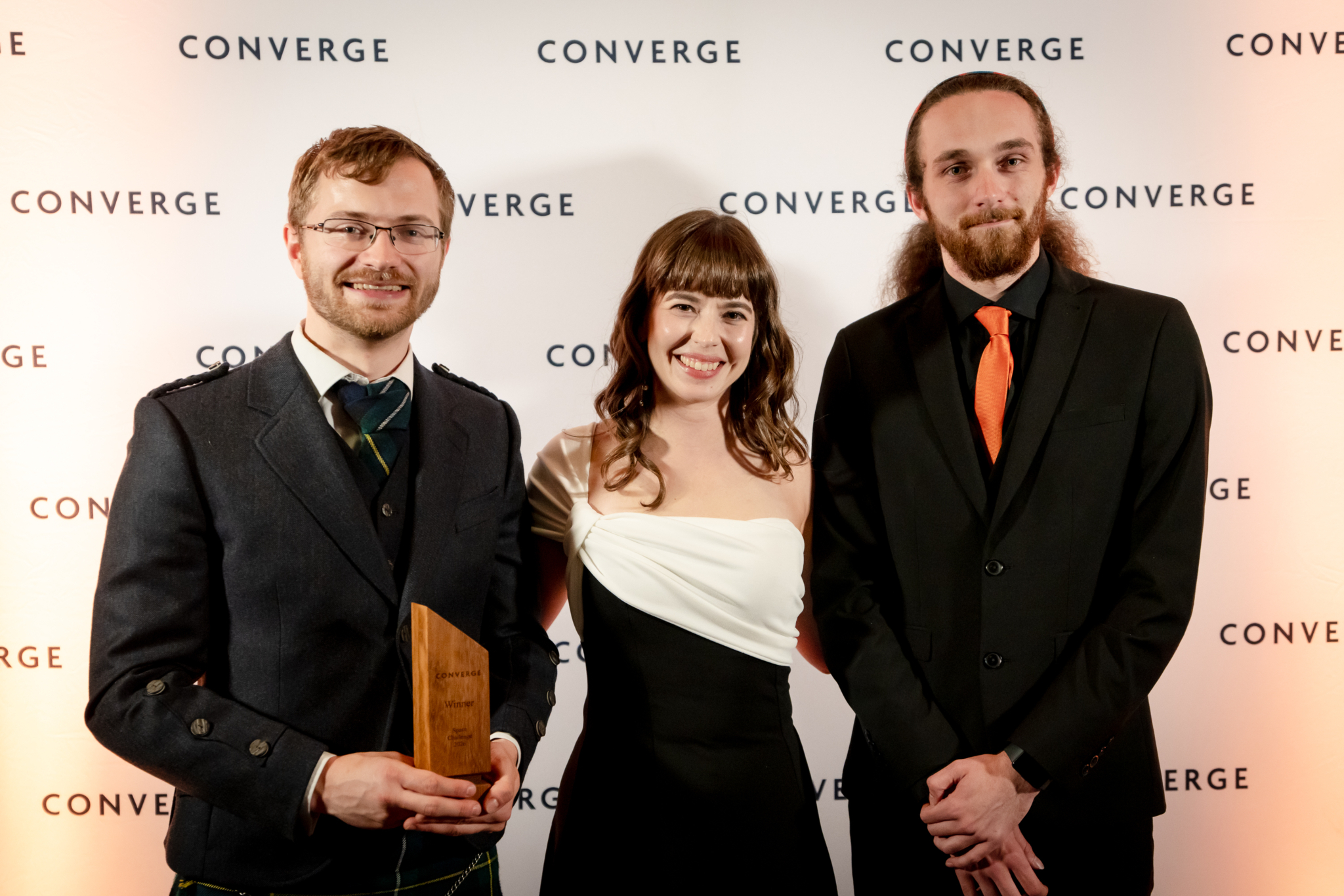 Pleiades Dynamics co-founders and Space Challenge winners, Stephen Spice (left) and Luke Scott (right), with Christina Starko, EI's Student Ventures Manager.