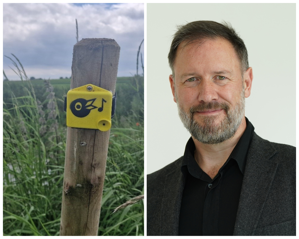 Chirrup.AI's birdsong device and founder Conrad Young