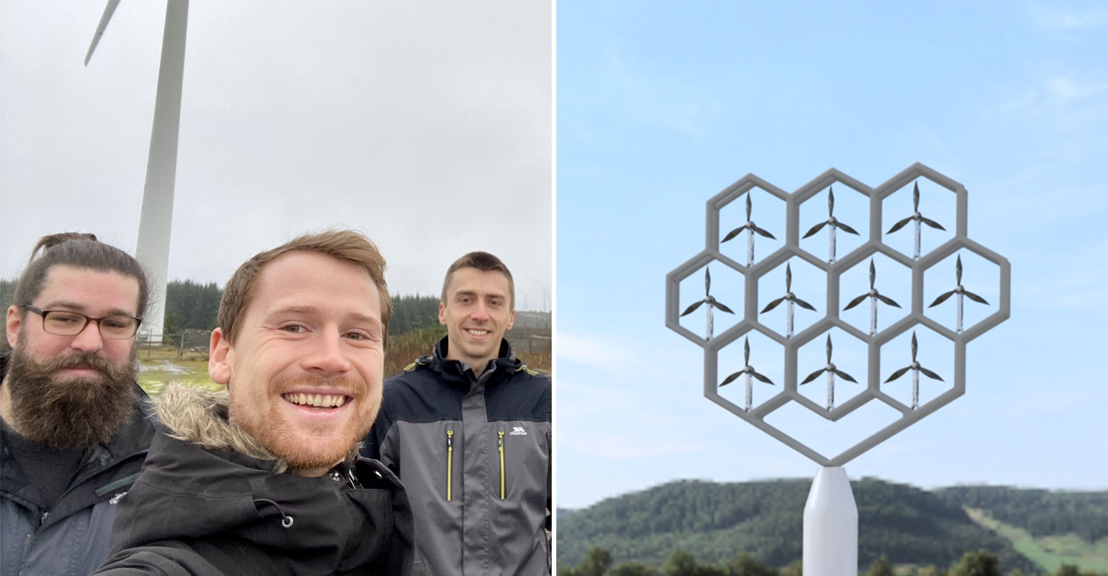 Pictured L - R: Paul Pirrie, Adam Harris, Peter Taylor and their wind turbine design